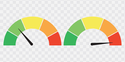 Risk meter from low to high level. isolated on white and black background. vector illustration. 
  Scale meter with low, high and medium bar. Level risk graph or control quality. eps10