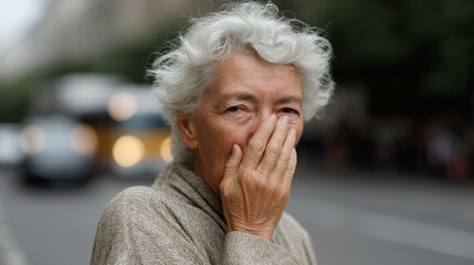 Bad smell concept. Woman covering her nose.