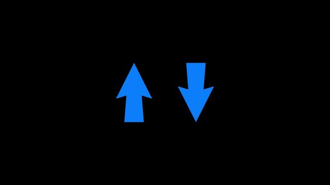 Blue Up and Down arrow icon animation on black background. direction arrow icon motion. Sweep up down 4k video footage.