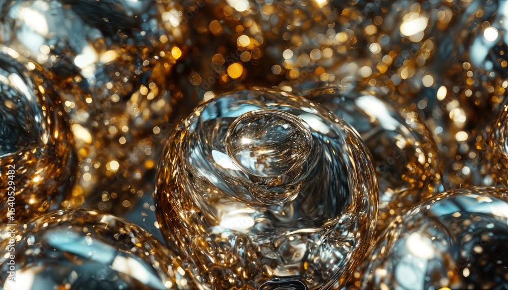 Poster a swirling, abstract composition of translucent orbs and golden bokeh creates a shimmering, ethereal