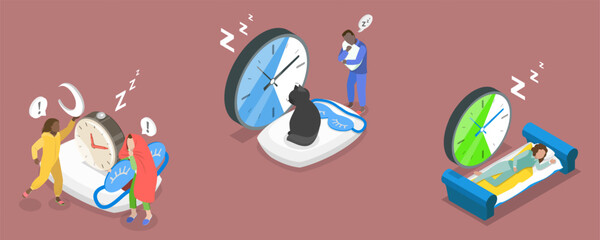 3D Isometric Flat Vector Illustration of Good Night Time, Sleeping And Resting