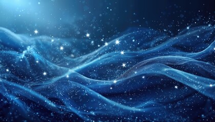 a shimmering, celestial blue abstract background with flowing lines and sparkling star-like particles evokes a sense of wonder and ethereal beauty.
