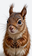 Obraz premium a squirrel in profile view, with its head peeking out from behind what appears to be a striped pattern. the squirrel is alert and looks directly at the camera with a focused gaze