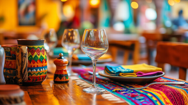 Traditional Mexican table with colorful textiles and ceramics, celebrating rich cultural heritage in a cozy setting