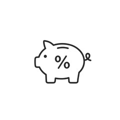 Piggy bank icon with percentage symbol, savings concept, modern design, minimalistic style, black and white