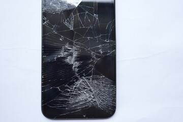 Broken mobile phone screen, cracked screen, cut lines, damaged smartphone monitor, broken mobile...