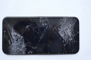 Broken mobile phone screen, cracked screen, cut lines, damaged smartphone monitor, broken mobile...