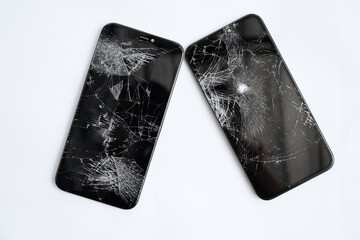 Broken mobile phone screen, cracked screen, cut lines, damaged smartphone monitor, broken mobile...