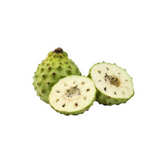 Exotic Custard Apple: A close-up shot of a whole custard apple and a sliced one, revealing the unique texture and inviting flavors of the tropical fruit.