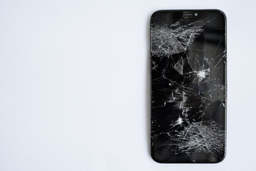 Broken mobile phone screen, cracked screen, cut lines, damaged smartphone monitor, broken mobile...