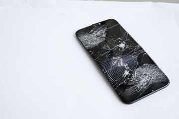Broken mobile phone screen, cracked screen, cut lines, damaged smartphone monitor, broken mobile...