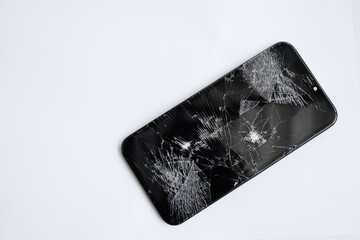 Broken mobile phone screen, cracked screen, cut lines, damaged smartphone monitor, broken mobile...
