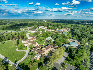 Aerial view of Goucher college, liberal arts undergraduate private education institution in Towson...