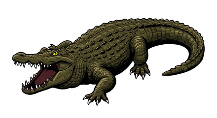 Naklejka premium vector art line of angry alligator or crocodile face with fire effect and siluet effect suitable for mockup and logo product of team isolated white background