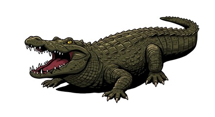 Fototapeta premium vector art line of angry alligator or crocodile face with fire effect and siluet effect suitable for mockup and logo product of team isolated white background