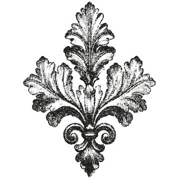 Antique floral ornament. Fine stippled effect. Vintage look.