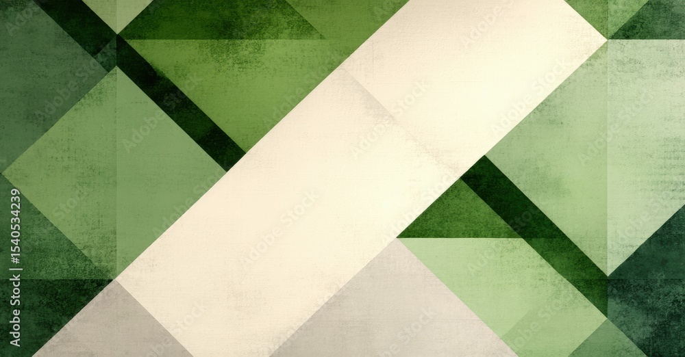 Poster abstract geometric design. overlapping shapes create textured background. green, white hues dominate
