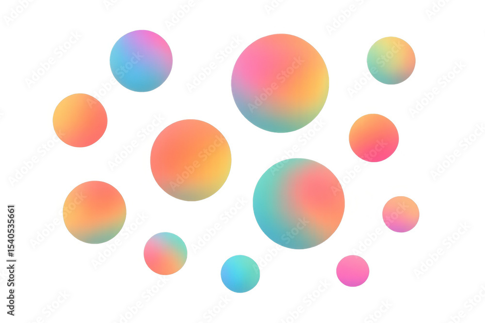 Poster vibrant and colorful gradient spheres floating on a transparent background, creating a modern and ab
