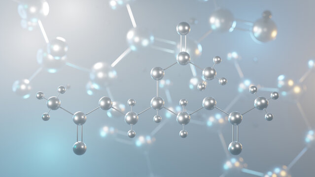 triacetin molecular structure, 3d model molecule, triglyceride structural chemical formula view from a microscope