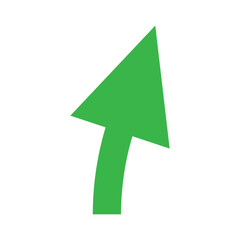 Green arrow cursor pointer icon pointing diagonally up and left on white background for web interface and navigation design