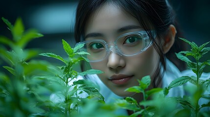 Scientist examining plant based biofuel in high tech lab
