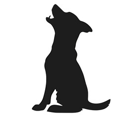 Silhouette of a sitting dog howling against a plain background.