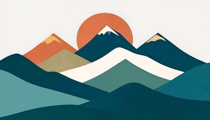 Minimalist Mountain Range Sunset Illustration