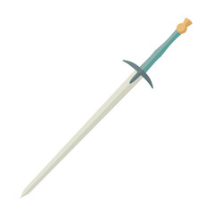Longsword with elegant curved hilt. Medieval weapon. Flat style hand drawn vector illustration.