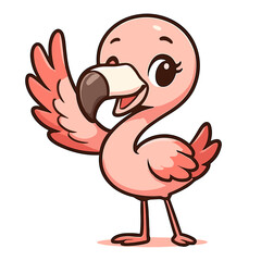 flamingo cartoon cheerful waves wing with a smile mascot illustrations © Eriek