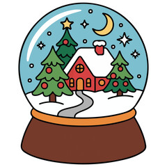 christmas snow globe with house and deer isolated vector illustration on white background