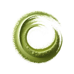 Circular burst of vibrant green matcha powder softly scattered with textured gradients creating a dynamic swirl isolated transparent background