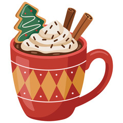 merry christmas mug with hot cocoa and candy cane isolated vector illustration