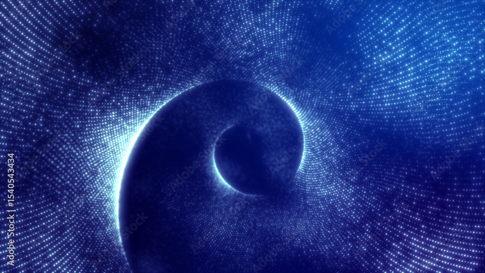 Poster abstract colorful slow motion round blue wave particle, futuristic geometric network texture backgro