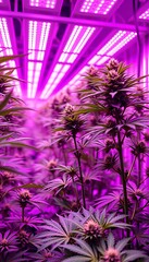 Cannabis Plants Growing Under Indoor LED Grow Lights