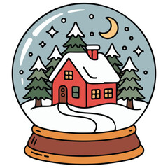 winter snowglobe with tree and snowflakes isolated vector illustration on white background