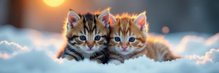 Two fluffy kittens nestled together, winter warmth , adorable, animal