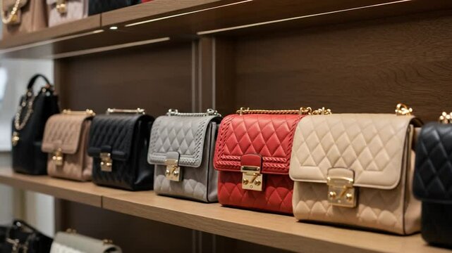 Collection of fashion handbags on display in store interior design