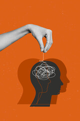 Creative composite sketch design artwork collage of hand hold rope mind head depression stress...