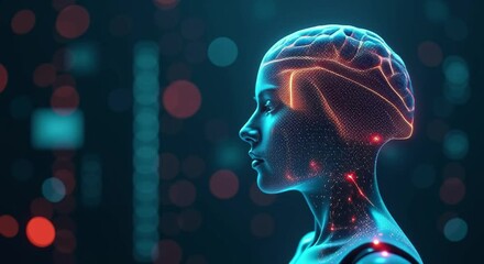 woman head brain middle illuminated lights background blurred suggesting focus woman