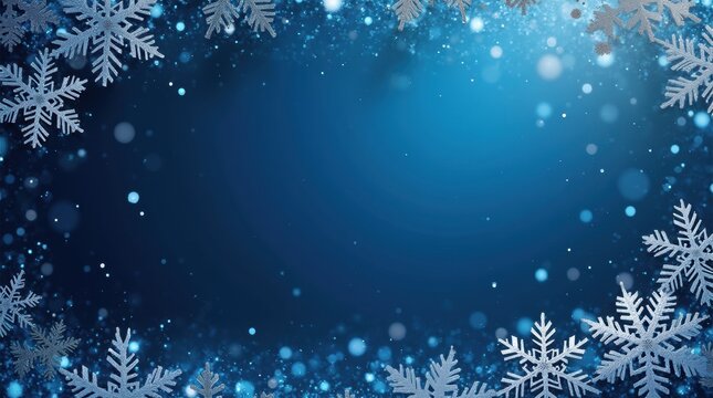 Blue and silver business greeting card with snowflakes, clean typography, professional vector style for banners and marketing.