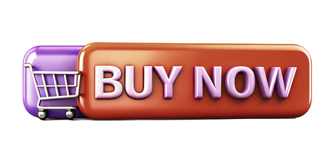 3d render illustration of isolated transparent word text buy now button with shopping trolley icon