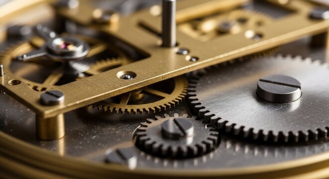 Intricate timepiece gears meshing within a mechanism