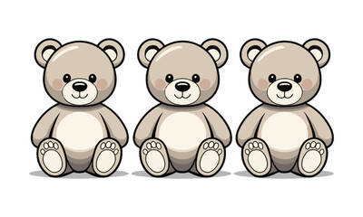 Obraz premium Scalable vector illustration of four teddy bears in a horizontal row, each drawn in a minimalist cartoon style, easily editable and scalable. 