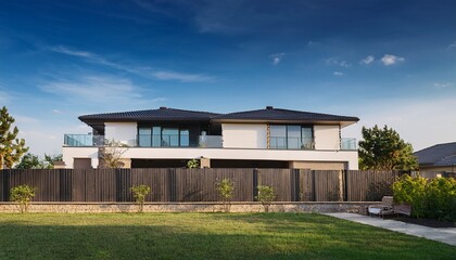 Fototapeta premium modern two story house with stylish fencing