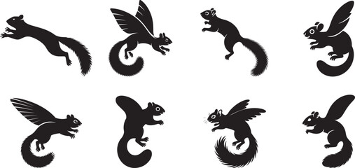 Eight silhouettes of squirrels in various poses. eps-10