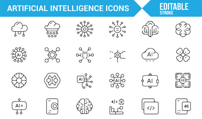 Minimalist AI Icons Set: Neural Networks, Data Processing, and Automation