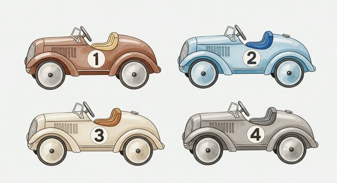 Fototapeta Vintage Toy Cars Set Isolated on White Background