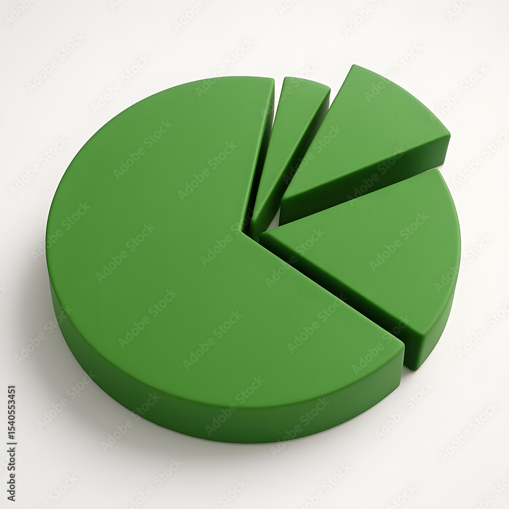 Aufkleber green pie chart with three sections on a neutral background