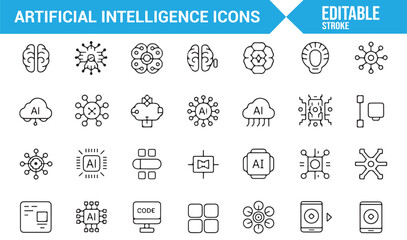 Set of Icons for AI, Machine Learning, and Automation in Clean, Simple Design