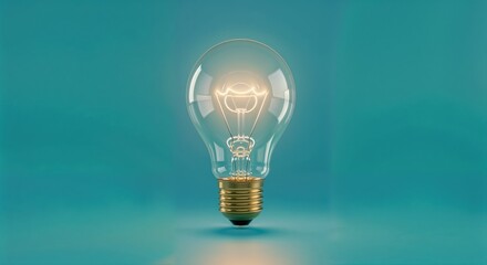 A light bulb glowing isolated on blue solid background
